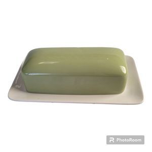 Mikasa Cera Stone Butter Dish MCM Retro 60s 70s Sage Pea Green 8" Vintage Japan